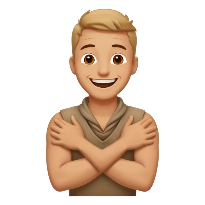 Man with arms crossed with hands on neck and laughing  sticker