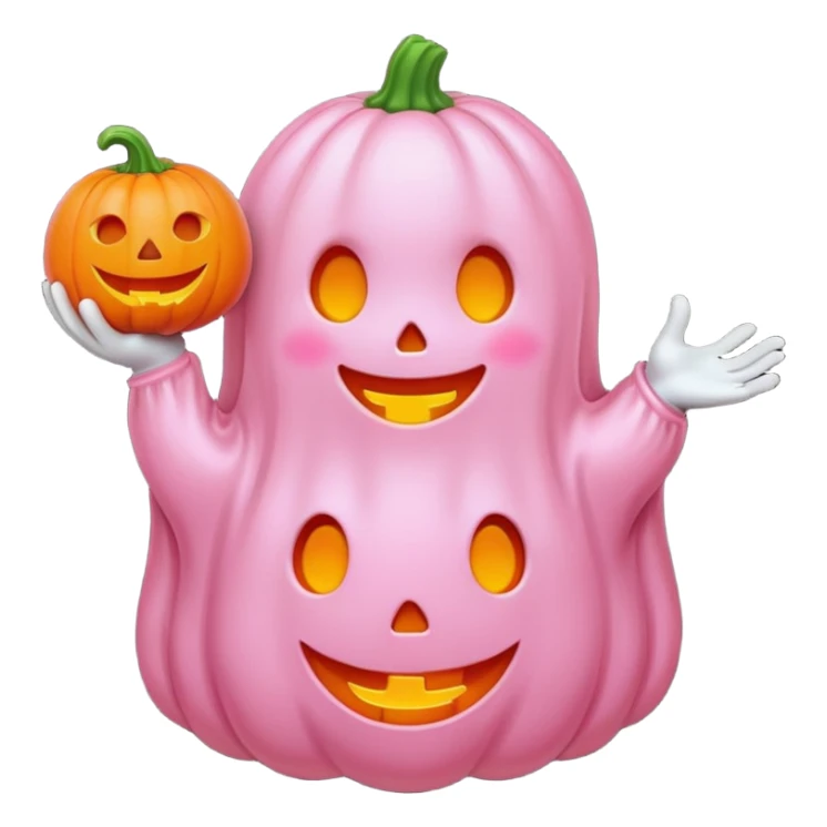 pastel pink ghost with orange pumpkin kawaii style sticker