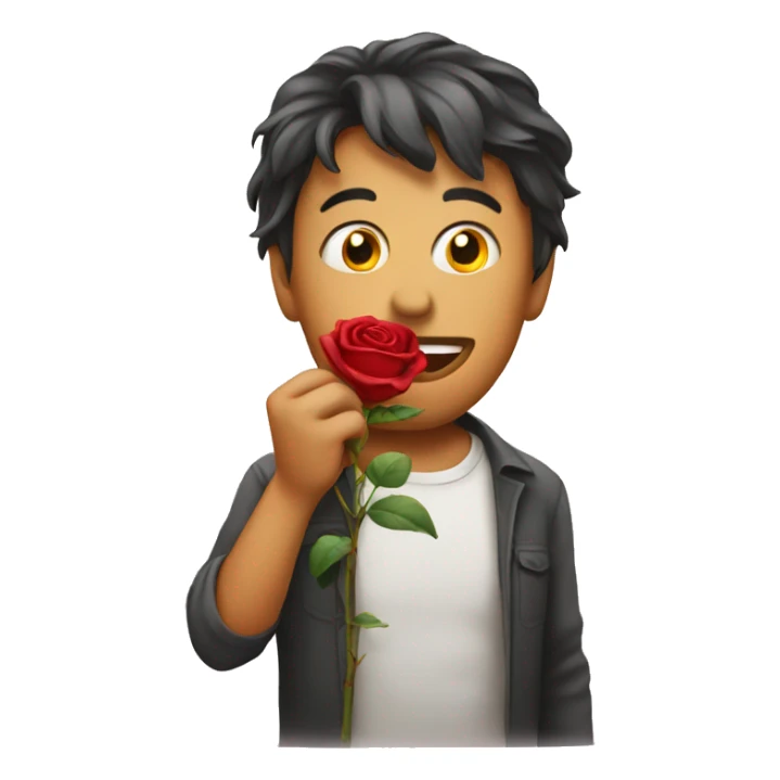 Emoji face holding a rose in its mouth sticker