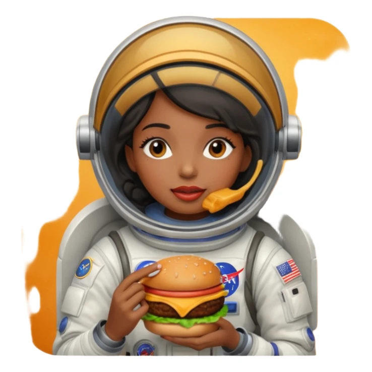 black female wearing nasa suit eating hamburger sticker