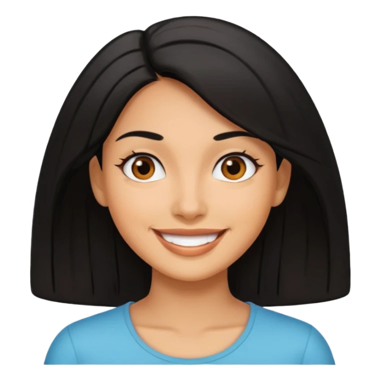 mulher morena de pele marrom, cabelos pretos lisos, sorrindo sticker