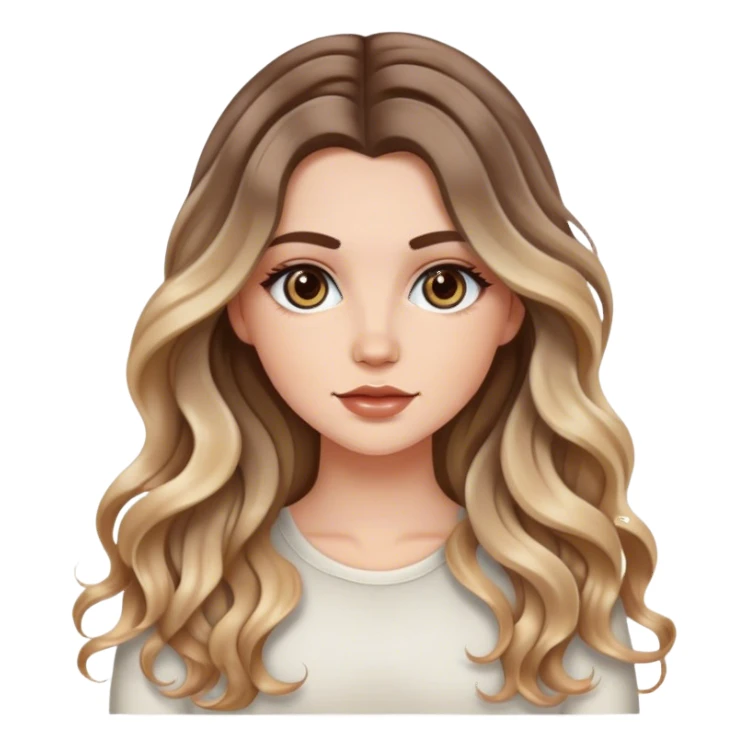 Chica blanca, cabello largo con ondas y balayage, crafter  sticker