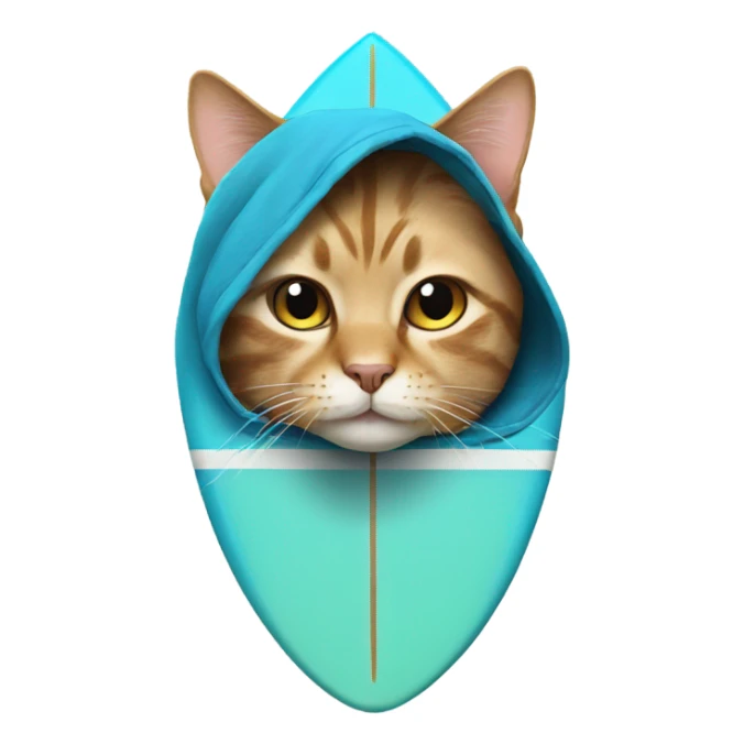 cat wearing a hoodie on a surfboard  sticker