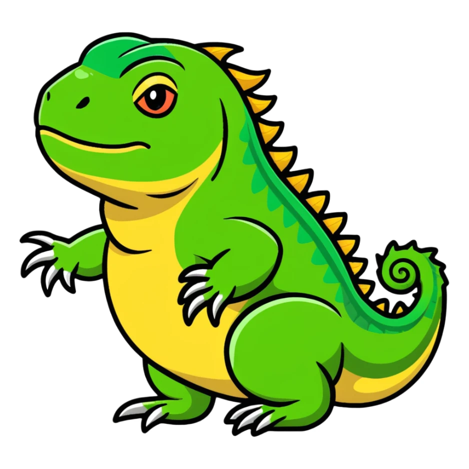 Friendly iguana reptile with detailed scales and spiny crest sticker