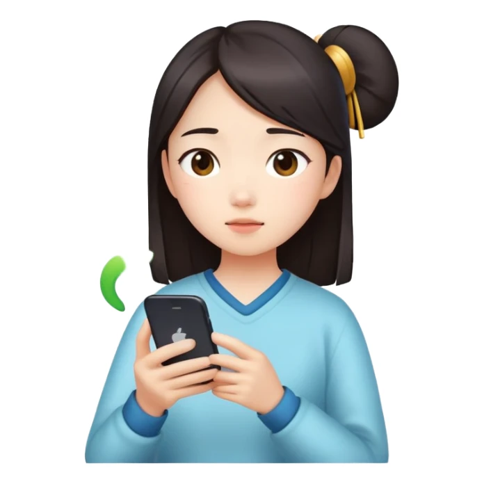  A chinese girl watching video on her phone while charging sticker