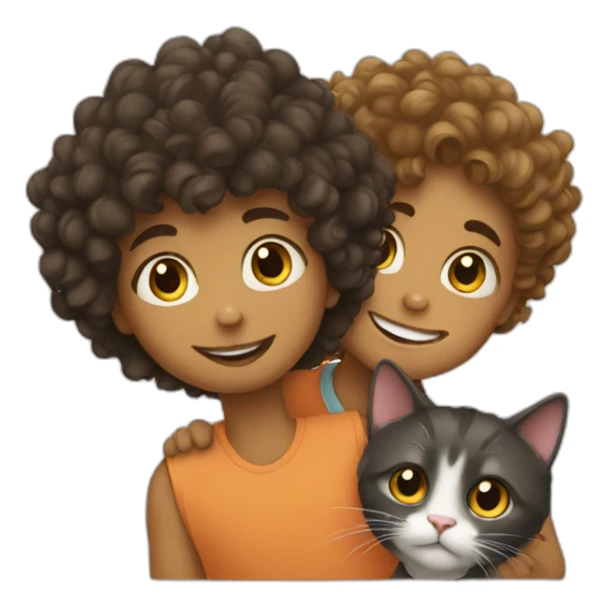 cat sitting with a boy with curly hair sticker
