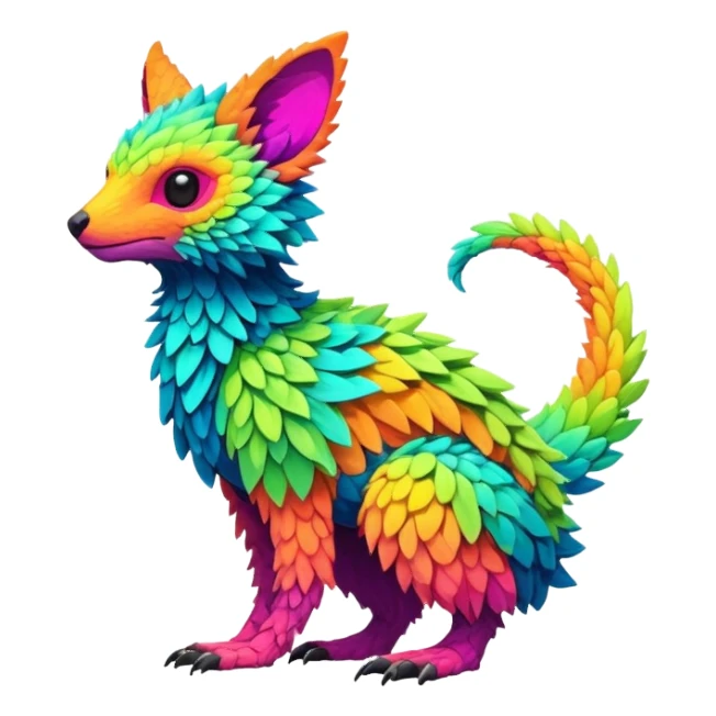 lush warm-colored colorful neon-colored Fakémon-Trico-creature (full body) sticker