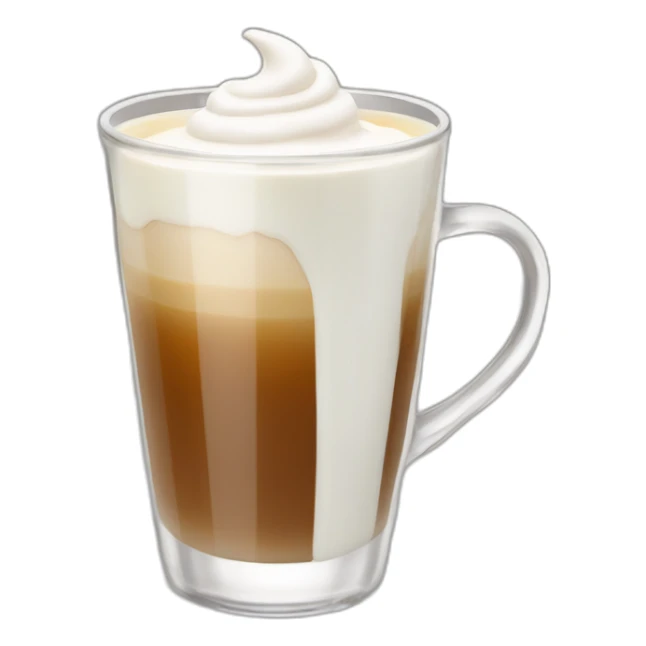 A cristal clear cup of speciality coffee with milk sticker