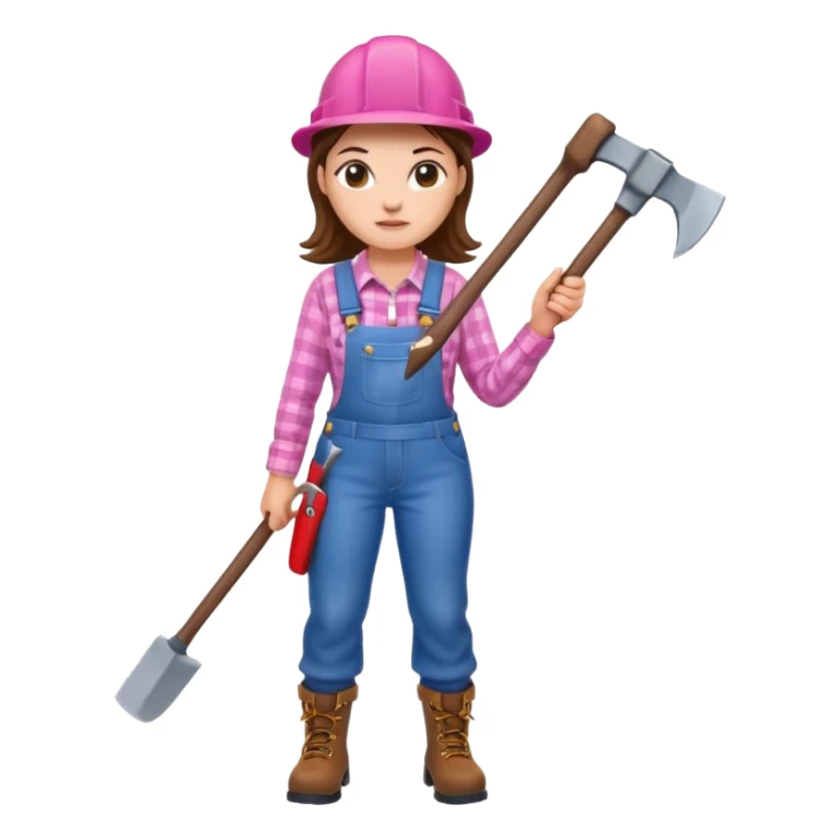 lumberjack woman holding axe pink checked shirt and overall sticker