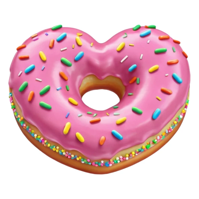 Realistic isolated heart shaped donut with pale pink frosting. sticker