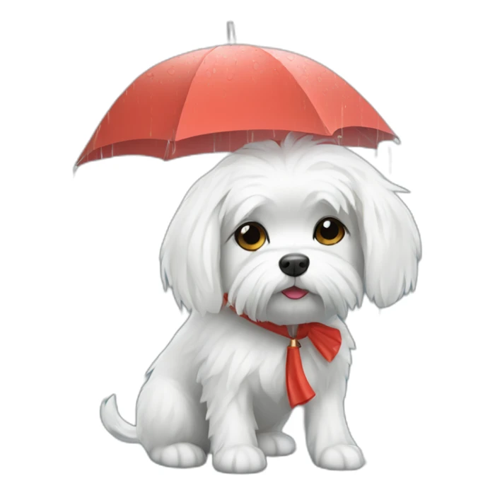 Maltese dog with umbrella under rain sticker