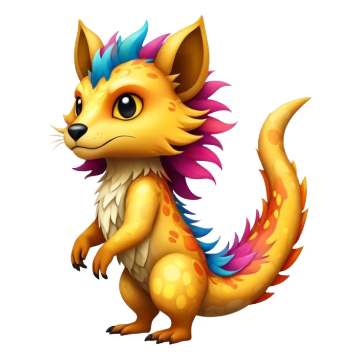 a colorful edgy vernid-fionbri-creature with splash patterns full body sticker