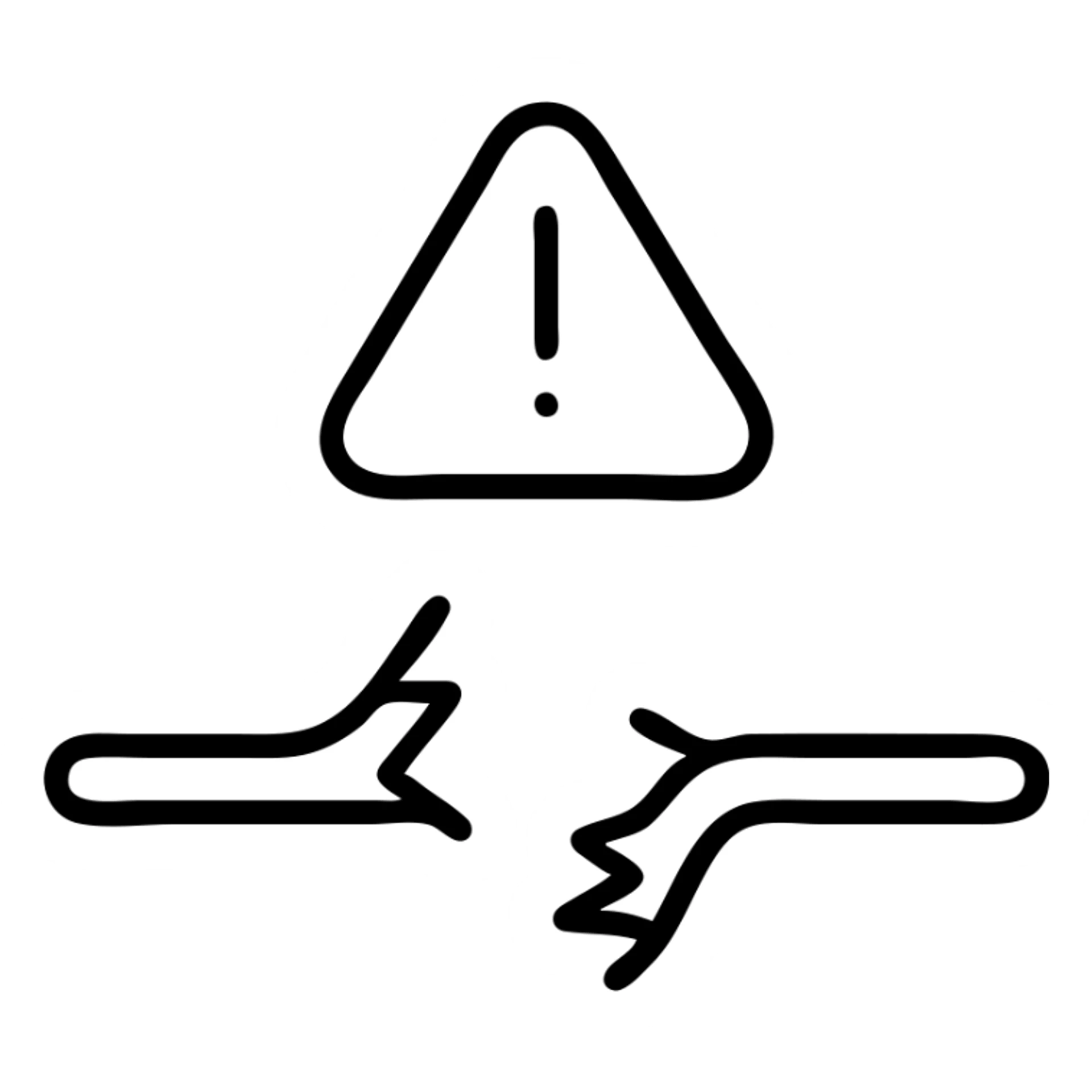 broken circuit or wire with an exclamation mark, outlined, no fill icon sticker