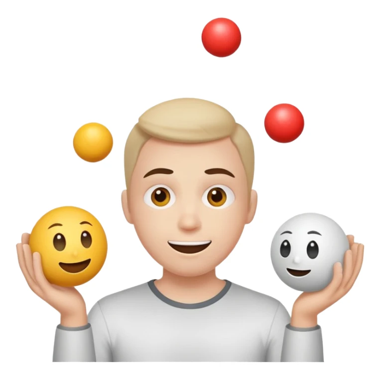 person juggling happy face, sad face, and neutral face balls equally sticker
