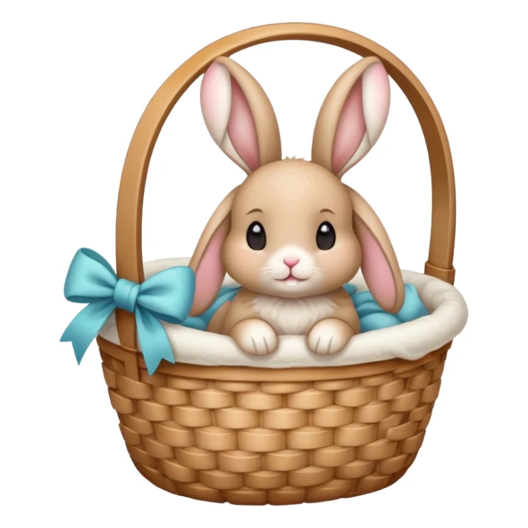 Floppy-eared bunny with a bow cozy in basket sticker