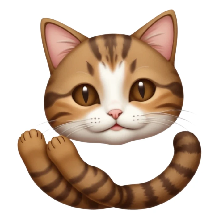 dark brown tabby and white small cat in funny positions upside down with eyes closed sticker