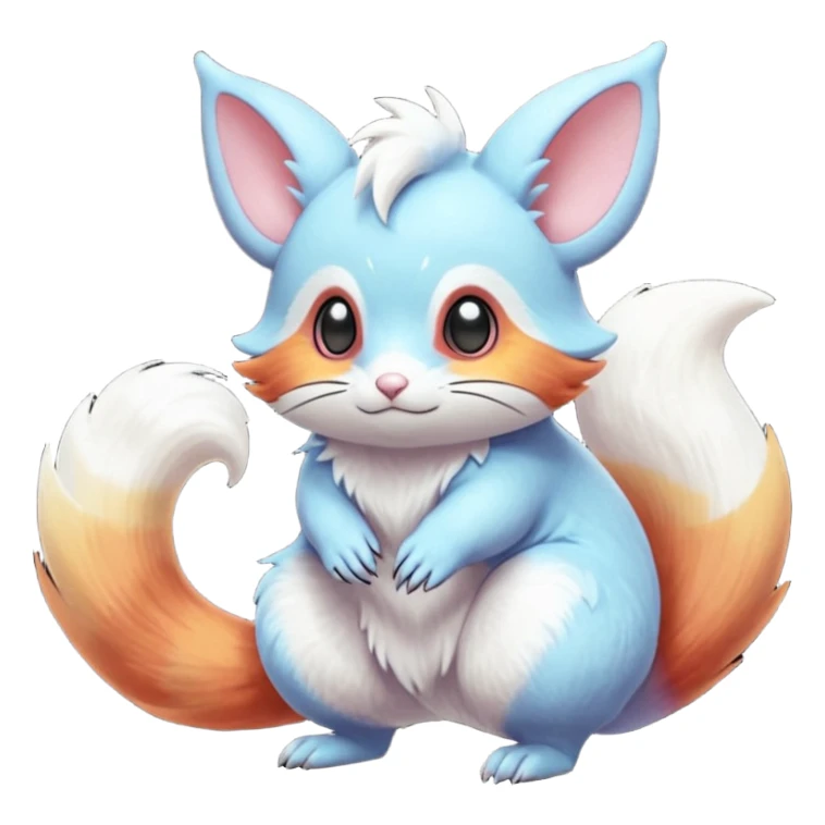  Shiny iridescent light warmly colored reddish-orange-gold-gradients vibrant bioluminescent colorful pastel flourishing flurry fuzzy Absol-Minccino-Furret-Zangoose-Chinchilla-Stitch-fusion-animal-Fakémon-hybrid-creature  sticker