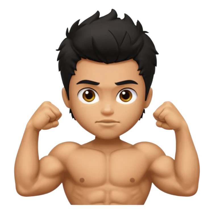 generate a pretty tan bratz boy with black messy hair flexing his biceps sticker