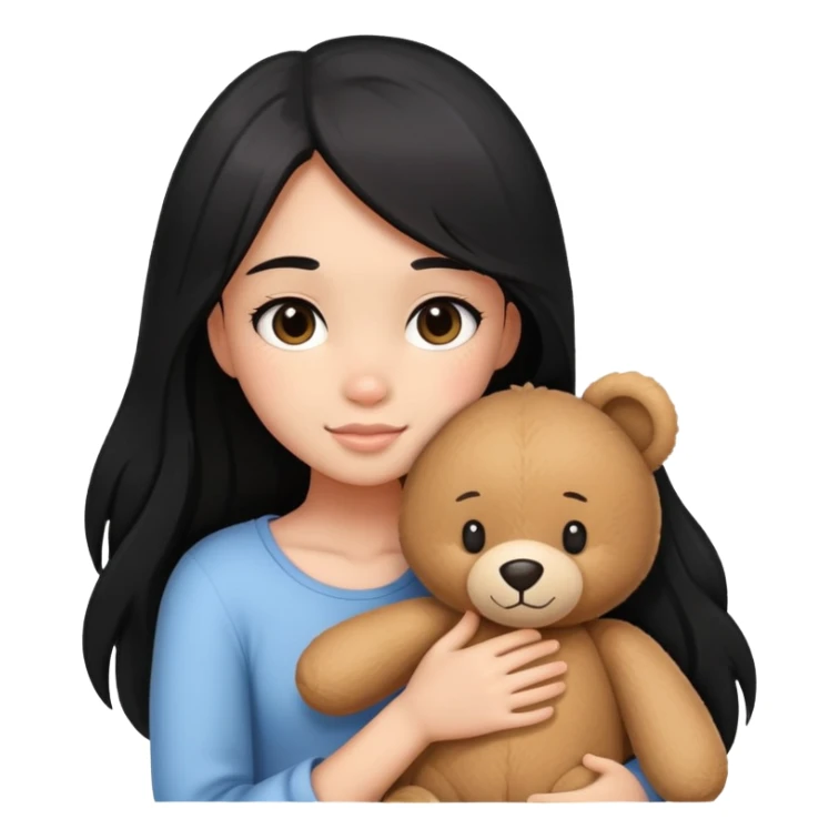 black-long hair girl hugs a teddy bear sticker