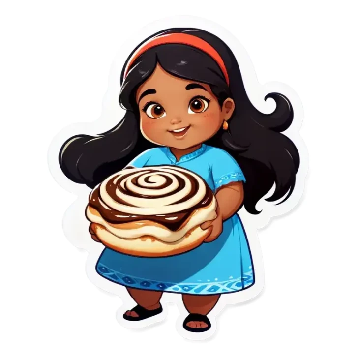 fat indian girl with long black hair eating cinnamon rolls sticker