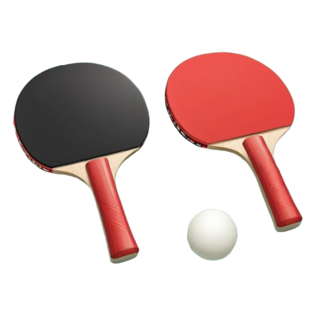 Two table tennis paddles and a ball placed on a ping pong table, with the net in the background. The scene conveys the simplicity and focus of the sport, with vibrant colors highlighting the rackets and ball on the smooth surface of the table. sticker