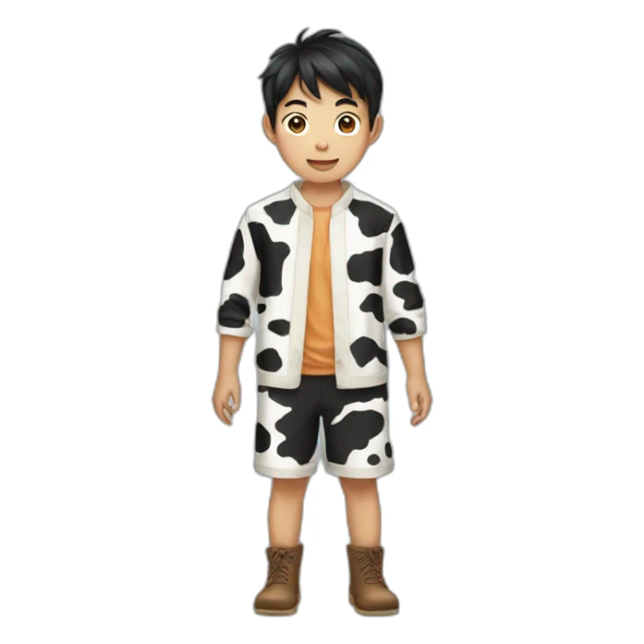 a Asian boy dress like a cow sticker