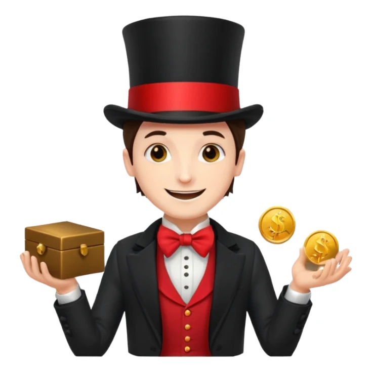 Magician with top hat,Street Performers,background street setup, with coins box. sticker