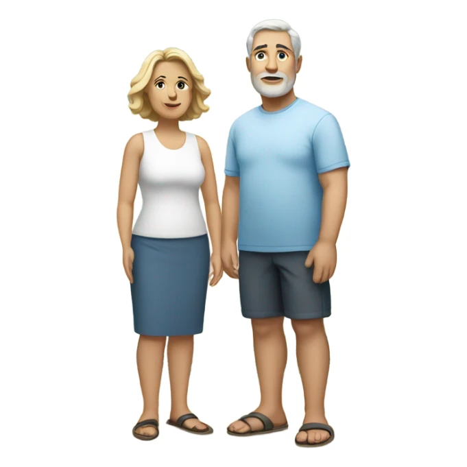 White heavyset middle-aged couple on the beach sticker