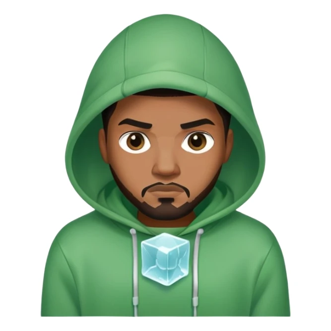 Man in green hoodie with black middle part as an icecube  sticker
