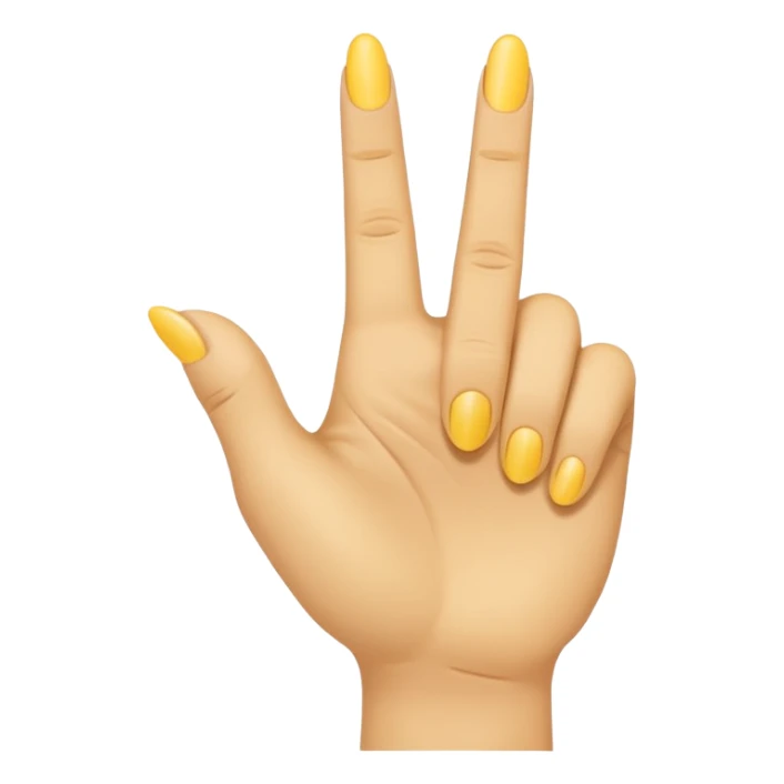 A yellow hand with index and middle finger up pointing on its side sticker