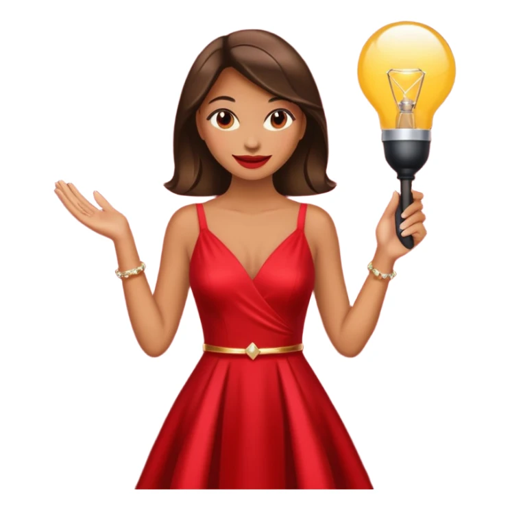 Glam girl under a soft spotlight posing with a shiny stylish dress, confident smile — picks the boldest deal sticker