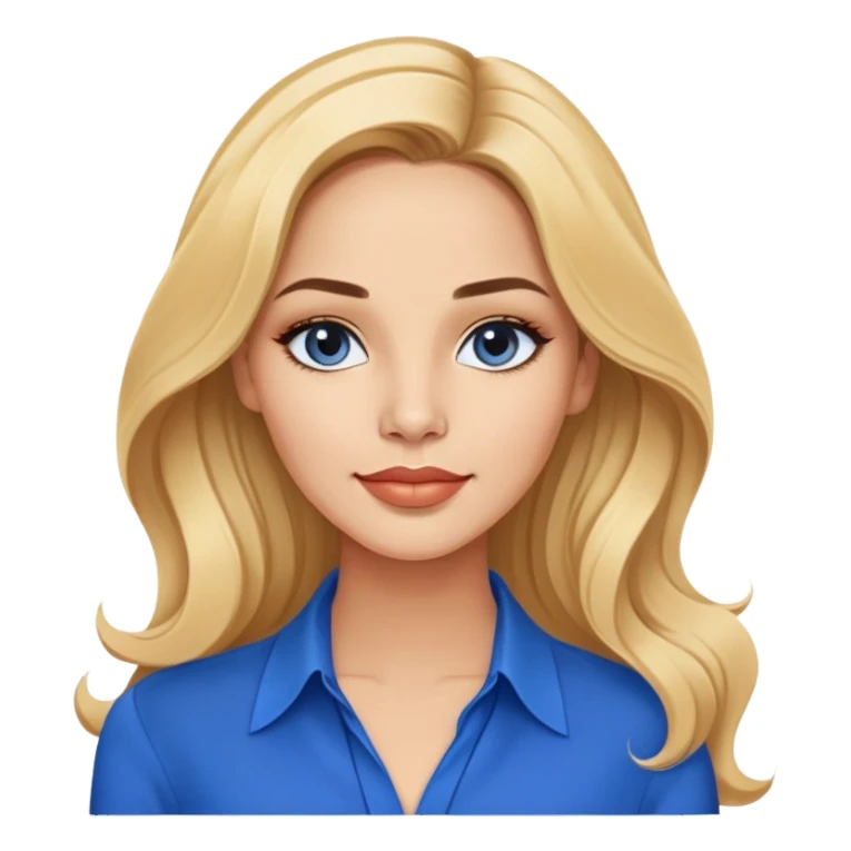 Linette Torres, Puerto Rican actress with fair complexion, beautiful facial features, bright expressive eyes, defined cheekbones, full lips with warm smile, long flowing blonde hair, wearing a stylish blue blouse sticker