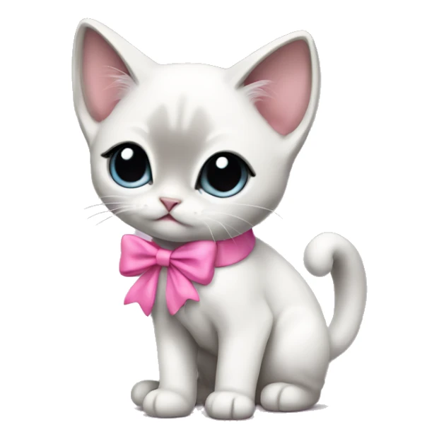 extremely cute kawaii white and gray siamese kitten with pink bow full body sticker