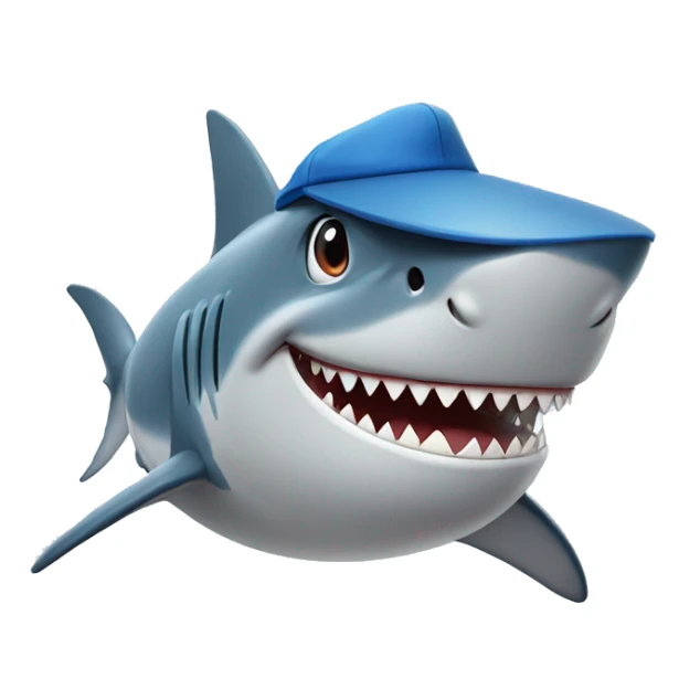 Shark looking happy, wearing a baseball cap and blue glasses sticker