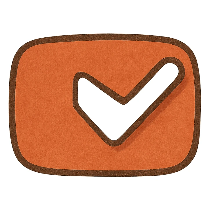 YouTube verified checkmark icon, modern flat style, white checkmark over red play button, no text sticker
