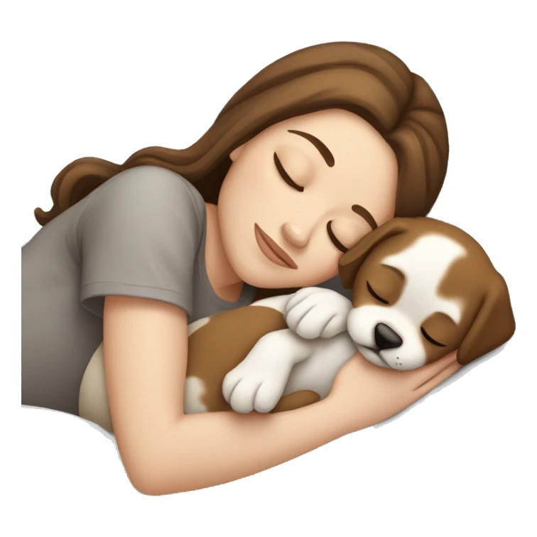 White girl brown hair sleeping with puppy sticker