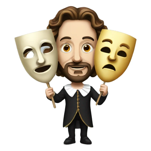 Shakespeare holds two masks in his hands - comedy and tragedy sticker