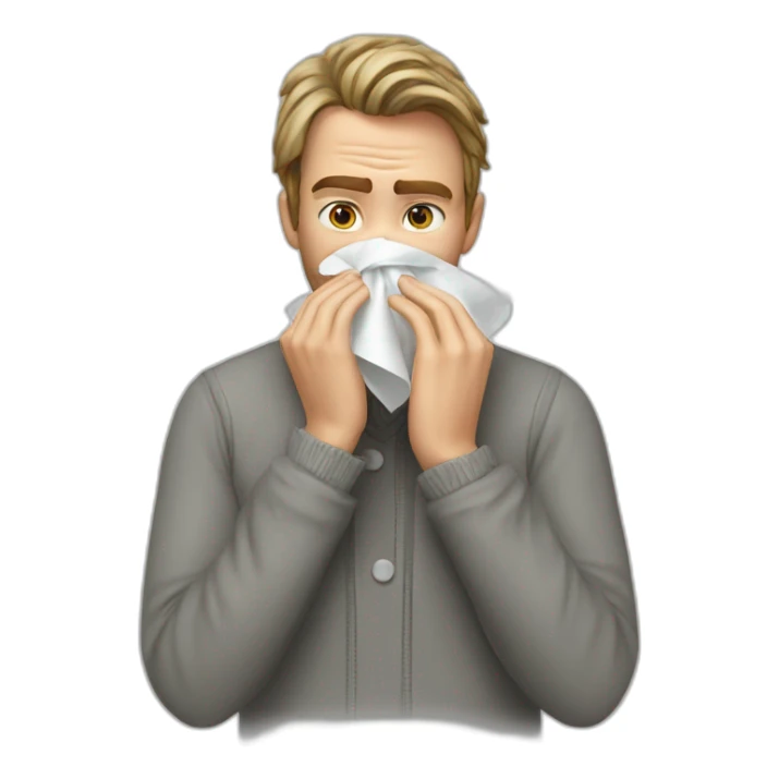 realism. A man is sick and blows his nose into a handkerchief sticker