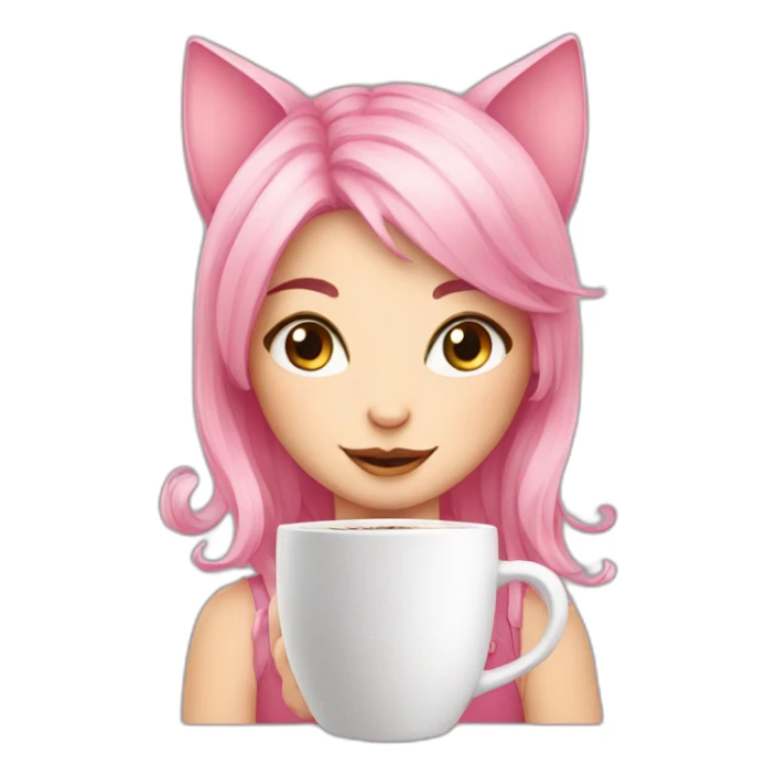 cute pink hair cat girl with coffee sticker