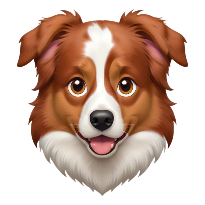 Cinematic Comical Red Merle Australian Shepherd Portrait Emoji, Head tilted dramatically with an exaggeratedly shocked or offended expression, short red merle fur with striking white accents, wide, expressive amber eyes filled with exaggerated disbelief, Simplified yet hilariously expressive features, highly detailed, glowing with a slightly sassy glow, high shine, dramatic yet playful, stylized with an air of attitude, bright and endearing, soft glowing outline, capturing the essence of a sassy and over-the-top pup, so meme-worthy it feels like it could side-eye its way into internet fame instantly! sticker