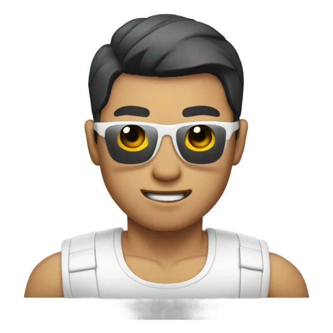 asian personal trainer short golden hair with sunglasses white vest man flexing bicep sticker