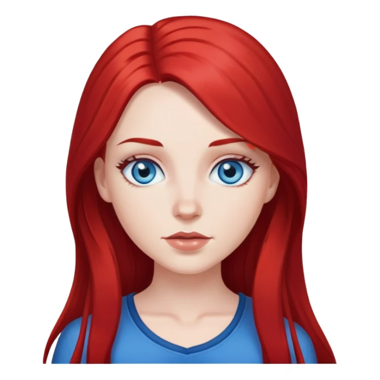 White girl with long red and black hair, with blue eyes sticker