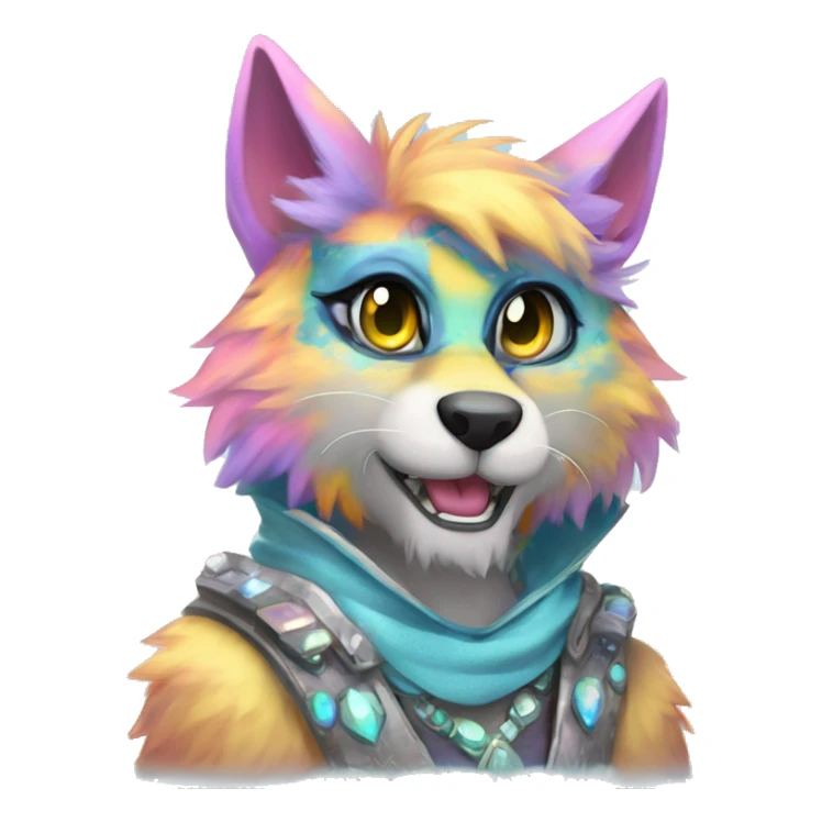 Furry, sparkle, iridescent, colorful, pastel, edgy, cool, fantasy beautiful, divine, animal, anthro, full body, fursona, protogen sticker