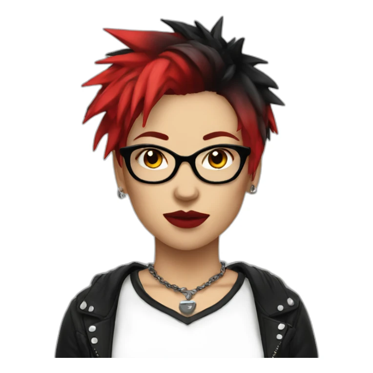 Female punk,sin glasses, red and black short hair sticker