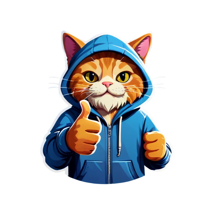 Cat with beard and hoodie , thumbs up sticker