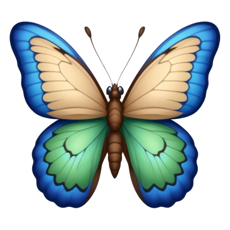A butterfly with blue edges, green wings, and a brown body  sticker