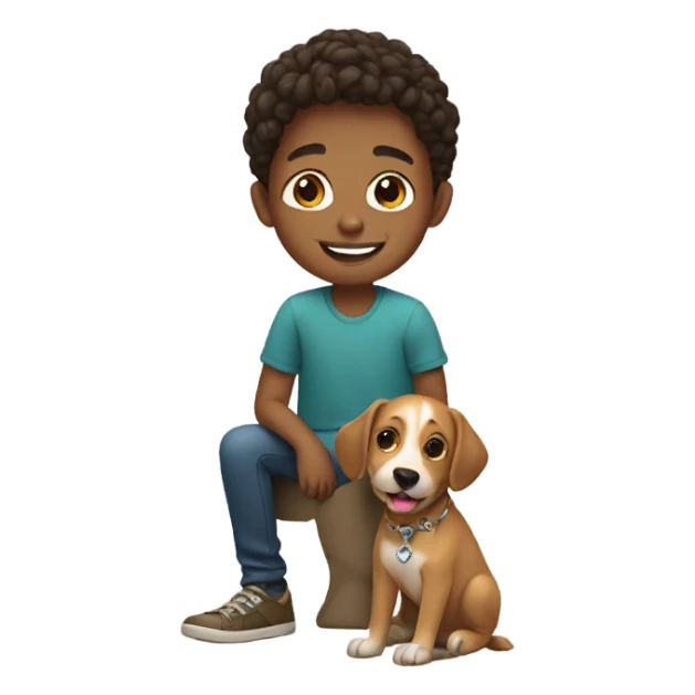 smiling boy with earrings and dog sticker