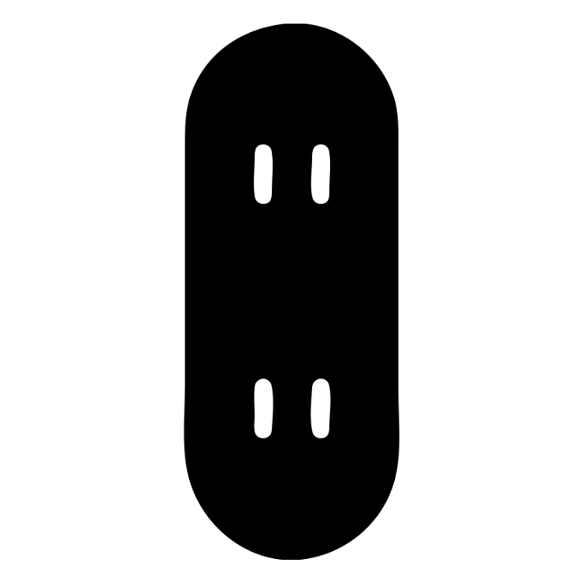 A skateboard in a black filled icon style, with a deck design. sticker