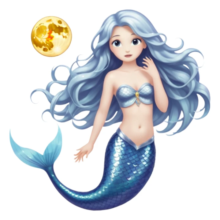 Lunar mermaid and the moon with more details  sticker