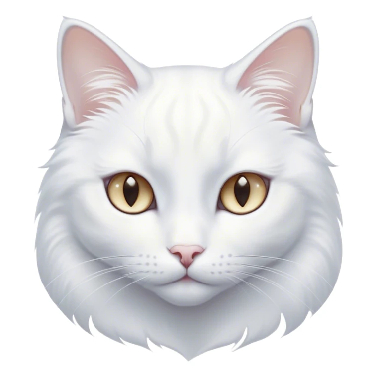 Cinematic Noble White Cat Portrait Emoji, Poised and stately, with a pristine, snow-white fur accented by delicate hints of silver, refined whiskers and a serene, focused gaze, simplified yet impeccably detailed, glowing with an ethereal radiance and timeless elegance, high shine, exuding calm intelligence and regal simplicity, soft glowing outline, capturing the essence of a noble white cat that radiates quiet majesty! sticker